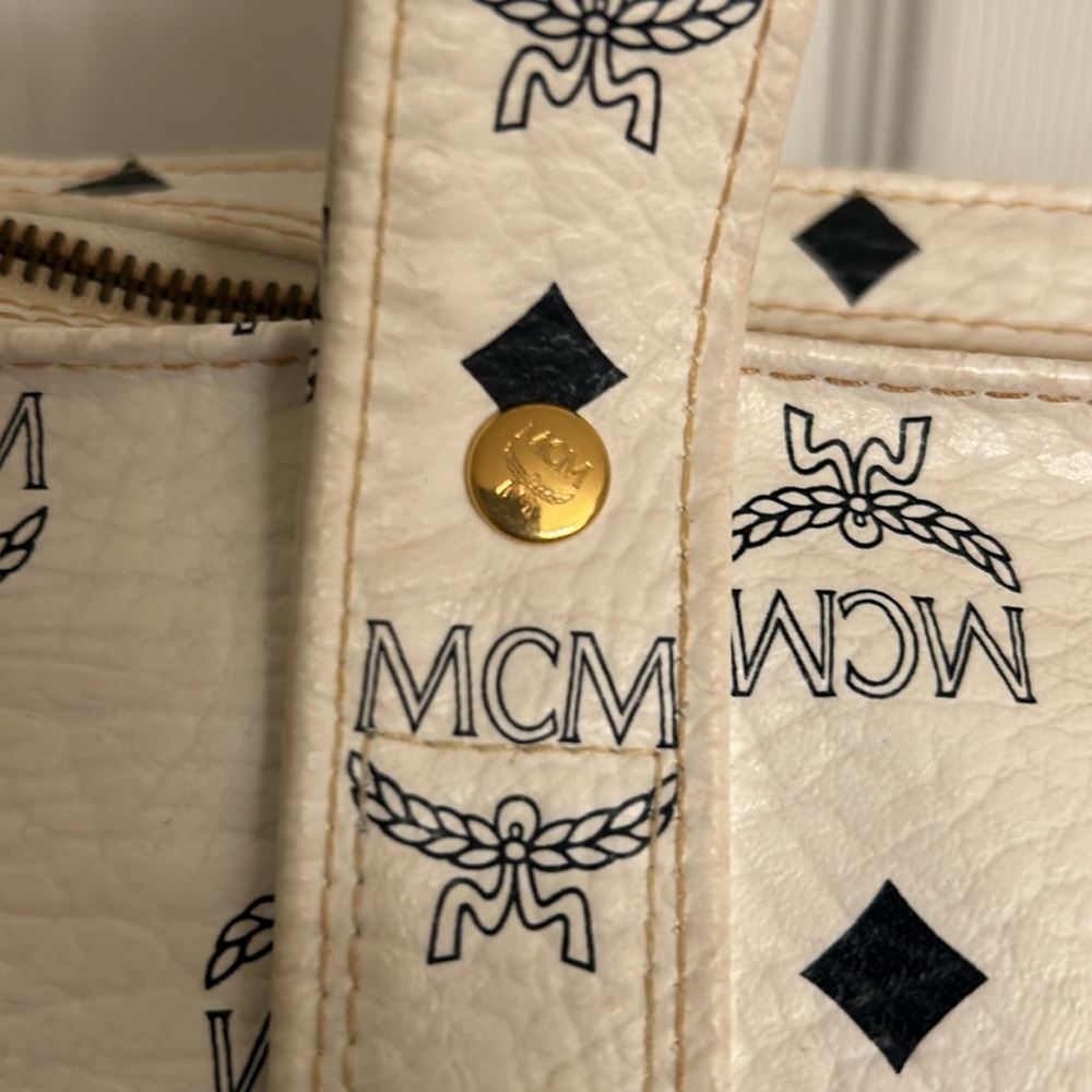 White MCM Visetos Leather Munchen Tote Full Zipper Handmade in Germany 2275A - Picture 6 of 16